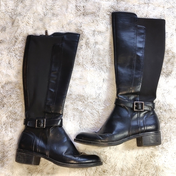 Franco Sarto Shoes - Franco Sarto Women's All Black Faux Leather and Fabric Long Boots Size 7.5M